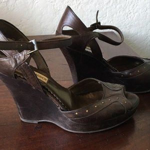 Steve Madden leather peep toe wedge Brown 39